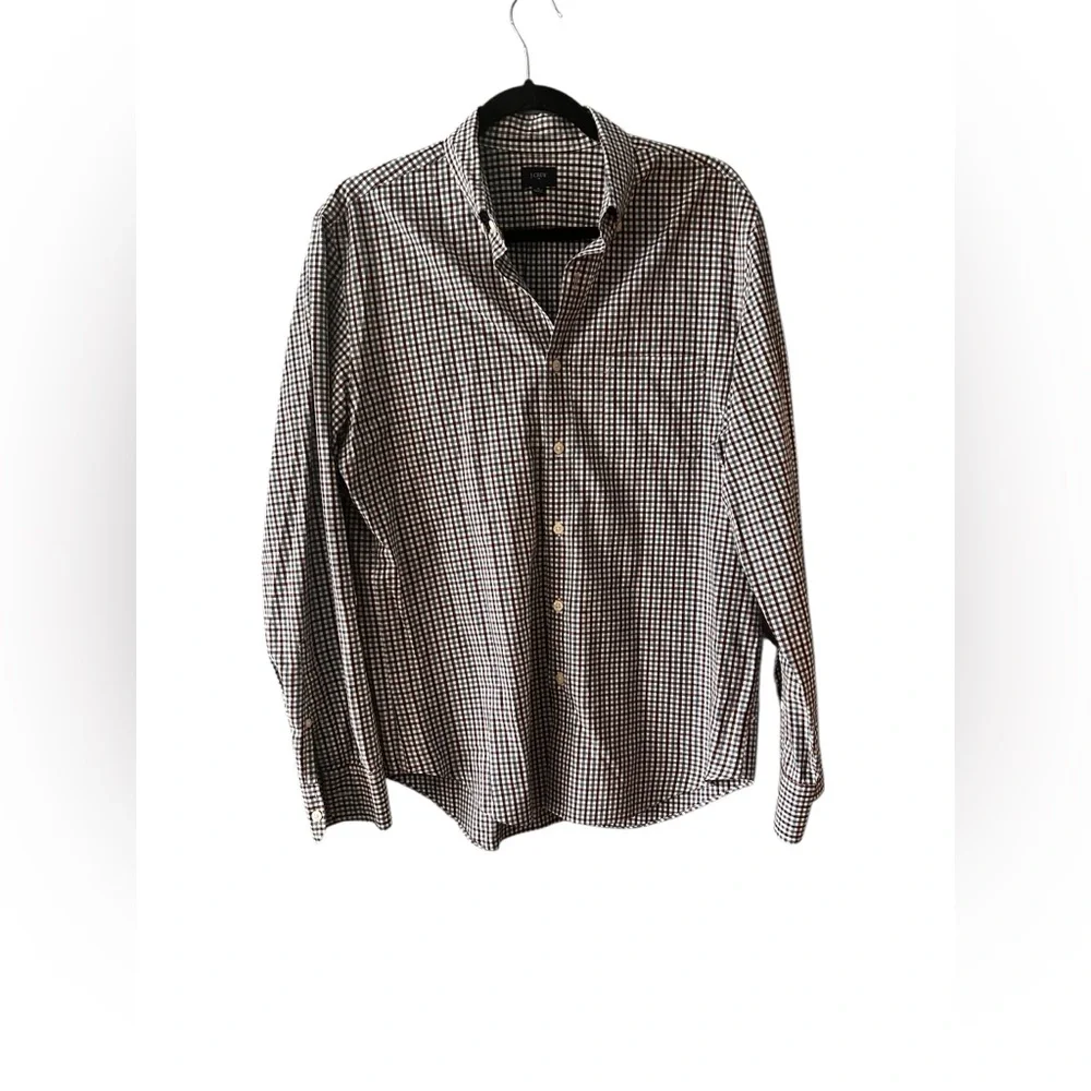 Men's J Crew button down burgundy blue Checkered Shirt preppy work 100% cotton